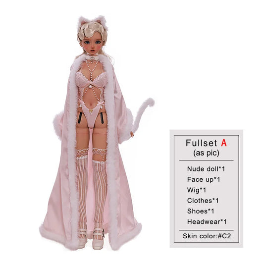 BJD Nata Vintage Collection Toy for Girl Pink SecExamen Lace, Goddess Toy for Girl Attractive Home Gown, 1/3 BJD Full Set
