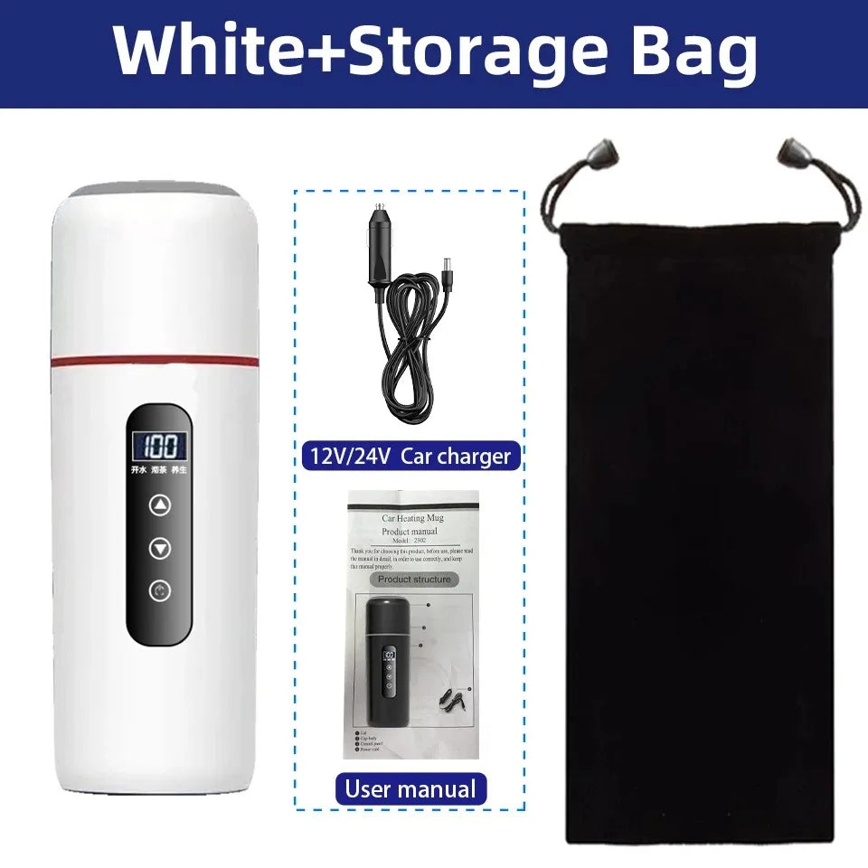 500ml Electric Kettle Portable Car Heating Cup 12V/24V Touch Screen Intelligent Temperature Adjustment Travel Thermal Kettle