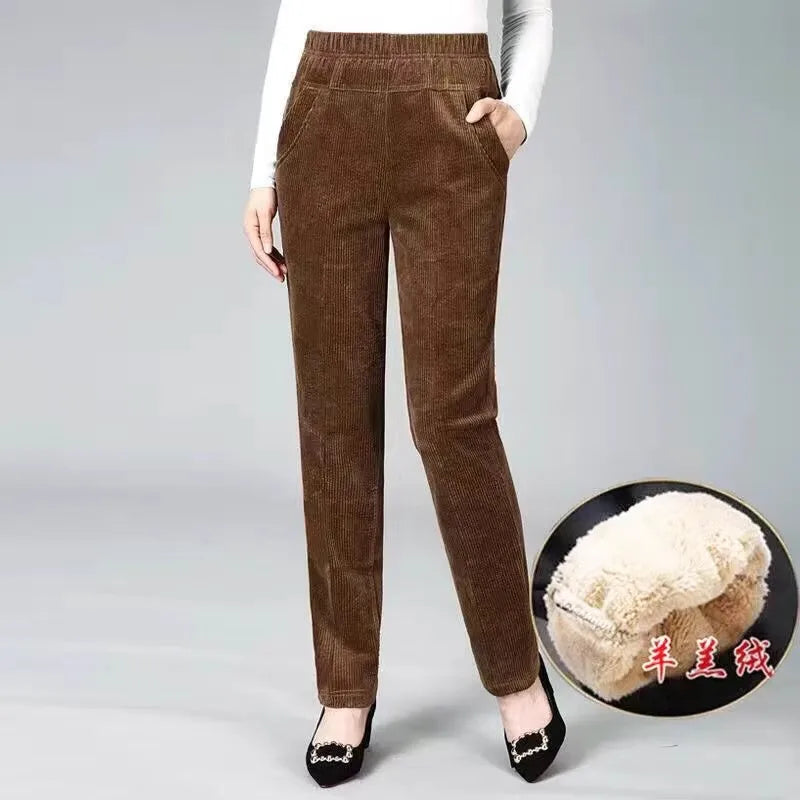 Autumn Winter Thiened Women's Casual Pants Lamb Velvet Harem Pants High Waist Straight Legged Fce Lined Mom Jeans Corduroy