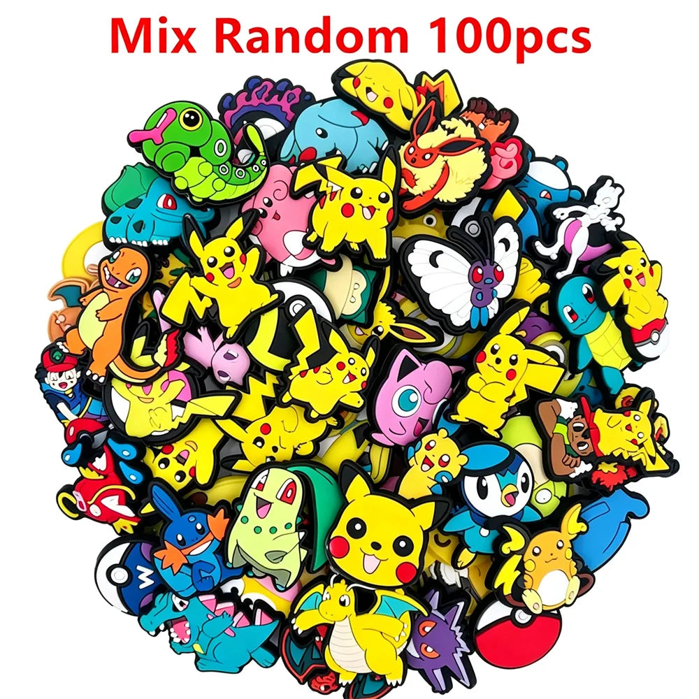 20-100Pcs Potdemiel Pokemon Series Shoe Charms For Slides Clog Sandals Shoes Decorations Accessories For Friend Party Gifts