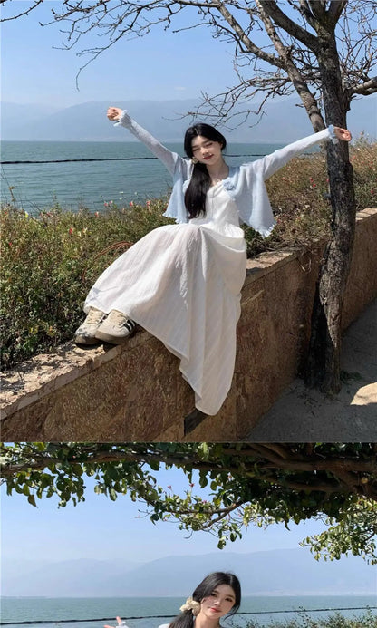 Slimming White Strapless Long Dress Simple French Style A-Line Midi Dress Women's Summer Fashion Sensation Waist-Cinching Dress