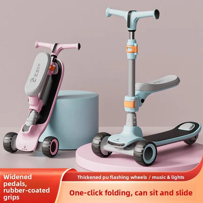 Foldable children's scooter for ages 2–8: LED-lit scooter ride-on scooter toy car for older children