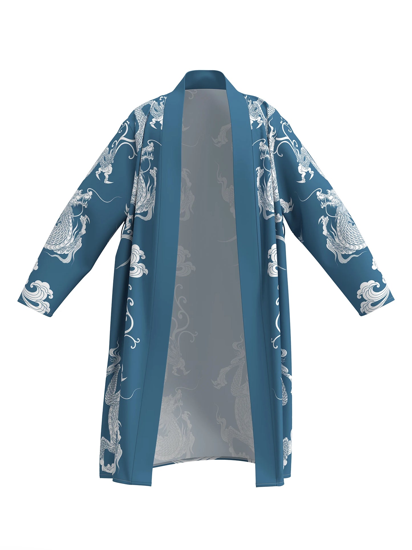 2025 Spring and Autumn New Men's Sleeping Robe Blue Dragon Totem Home Bathrobe Casual Long Sleeve Pajama Sleepwear Nightgown