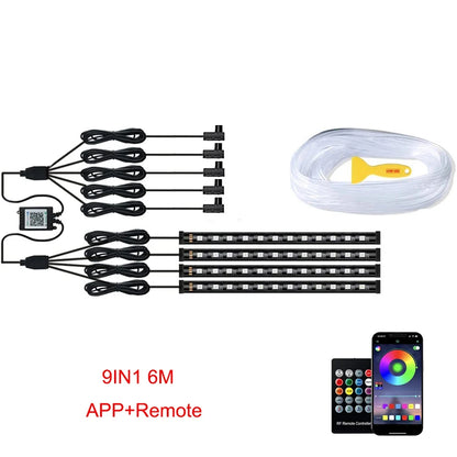 Neon LED Ambient Lighting Car 6in1 8m RGB LED Atmosphere Interior Strip Light Fiber Optic APP Control Auto LED Decorative Lamp