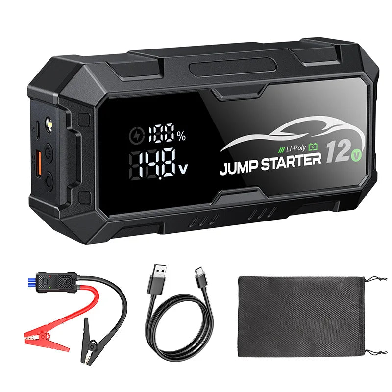 Portable 12V Car Emergency Starting Power Bank Car Jump Starter with Integrated Tire Inflator for Automobile Tyre Inflation
