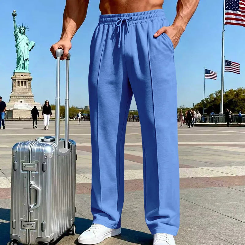 Amazon European American plus size knitted pants, four-season loose straight leg joggers for men business casual sports wear