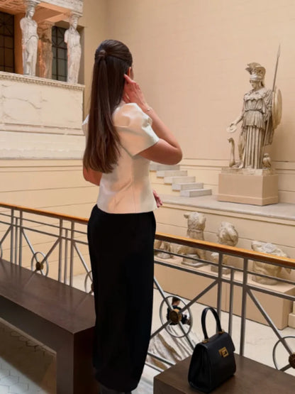 Women's Elegant Puff Sleeve Blouse Stand Collar Single-breasted Fitted Peplum Top Female Office Formal Occasions Cozy Clothes