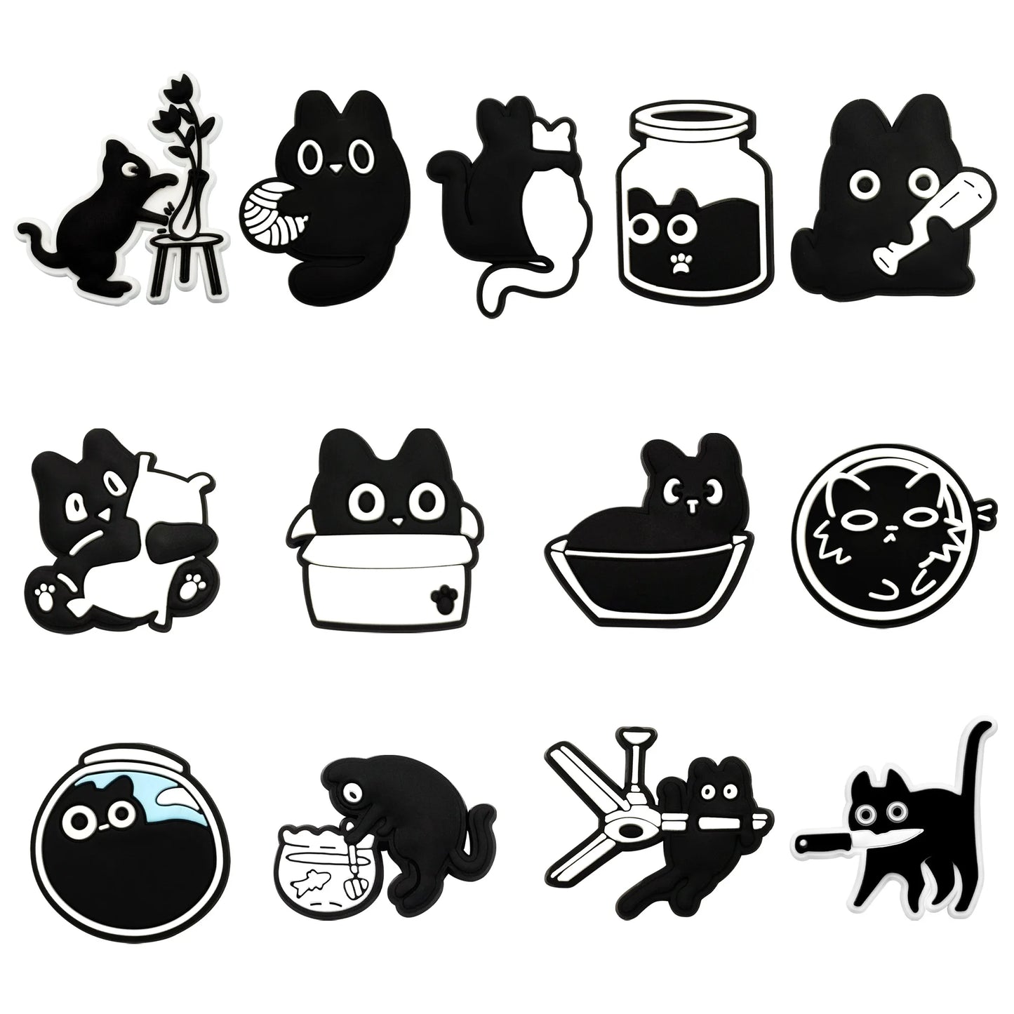 New 1-13pcs Cute Animal Black Cat PVC Garden Shoe Charms Sandal Buckle Boys Girls Cartoon Hole Slipper Accessories DIY Backpack