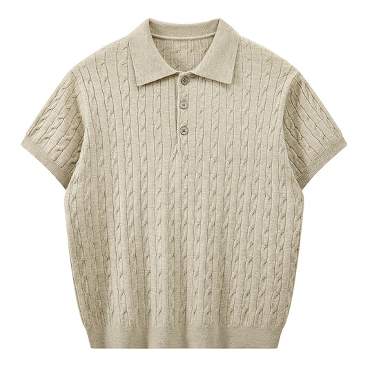 Jack's American Retro Twisted Flower Knitted Short Sleeved Polo Shirt for Men's Summer Trendy Brand Loose Casual Pullover Top
