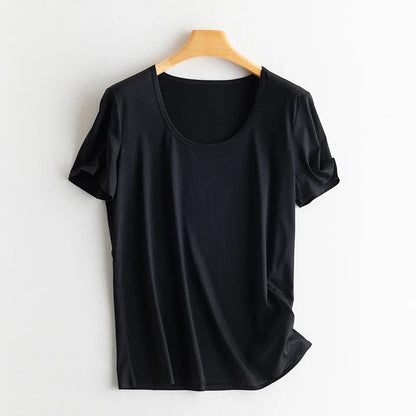 Summer Short Sleeve T-Shirt Women Tee Shirts Real Silk Linen Cotton T Shirt Women's Casual Tees V-neck Woman Tshirt Solid Tops
