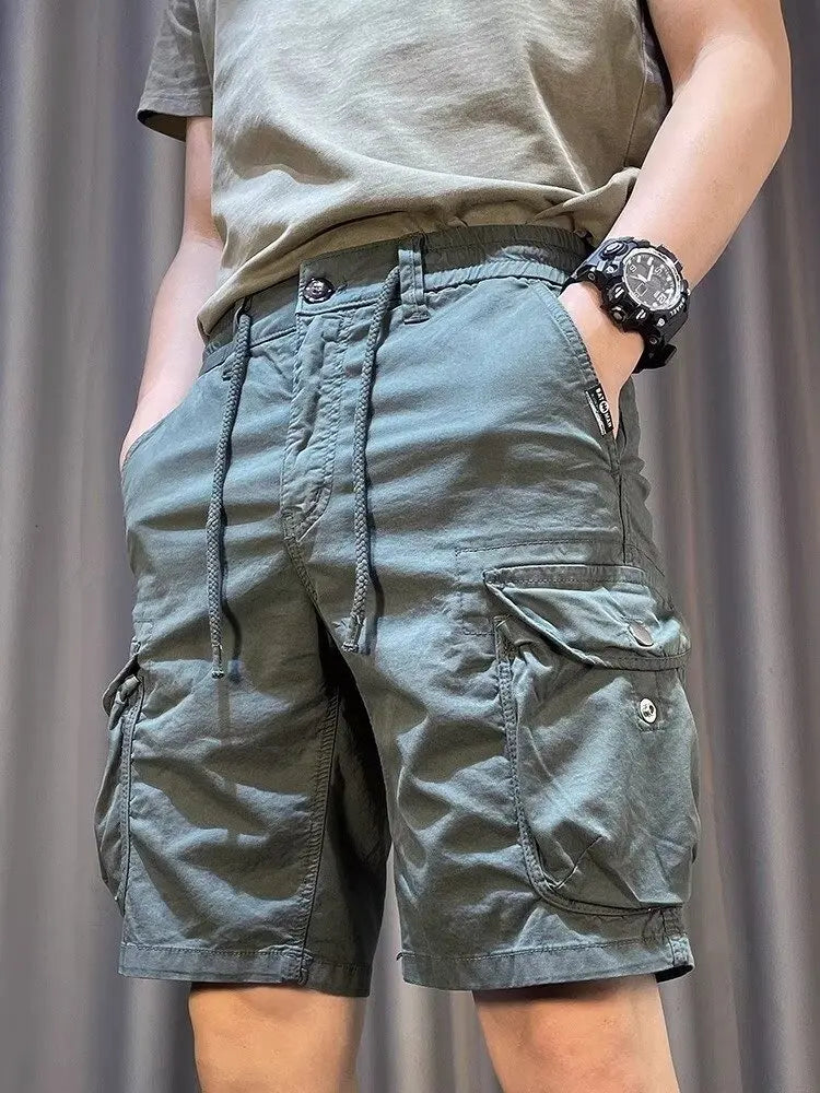 Cargo Shorts Man Big Pocket Casual Work Pants Loose Fit Drawstring Sports Male Outfit Shorts High Street Short Pants Clothing