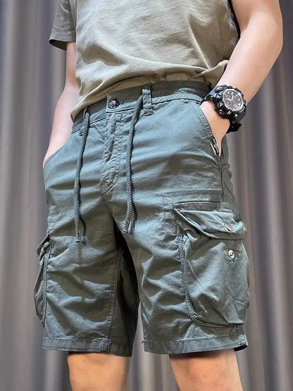 Cargo Shorts Man Big Pocket Casual Work Pants Loose Fit Drawstring Sports Male Outfit Shorts High Street Short Pants Clothing