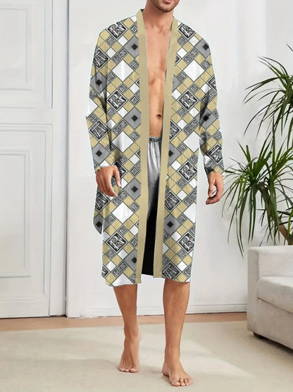 Men's Robe 2025 Autumn New Men Nightgown Sleepwear Home Nightgown Thin Skin Friendly 3D Printed Luxury Bathrobe Long Sleepwear