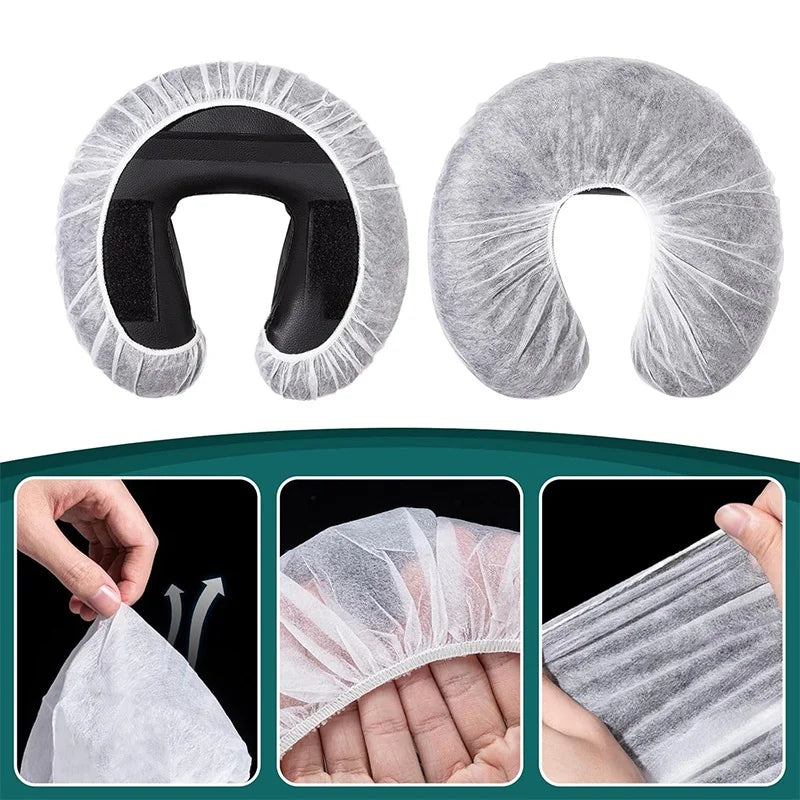 100/10pcs Non-Woven U-Shaped Headrest Pillowcase  Disposable Massage Face Rest Cradle Cover Fitted Headrest Beauty Salon Tools