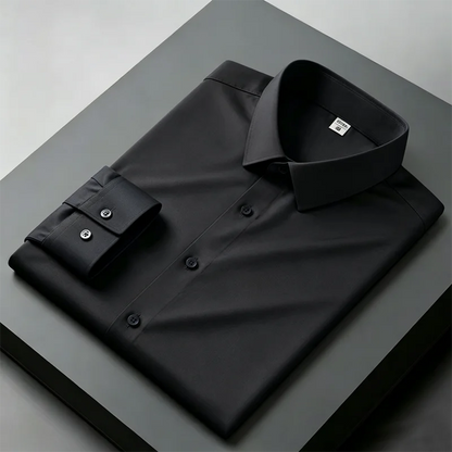 Black shirt men's long sleeved non ironing and wrinkle resistant solid color business casual men's spring shirt size