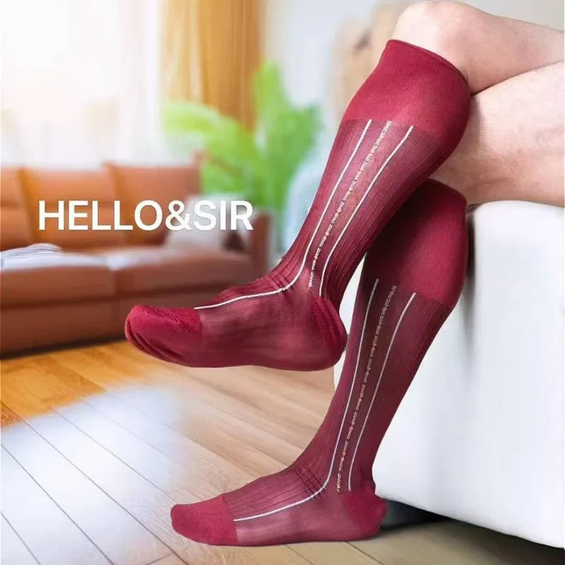 Men's Knee High Formal Socks Long Gentleman Stockings Soft Elastic Nylon Business Dress Socks for All Seasons Solid Color Party