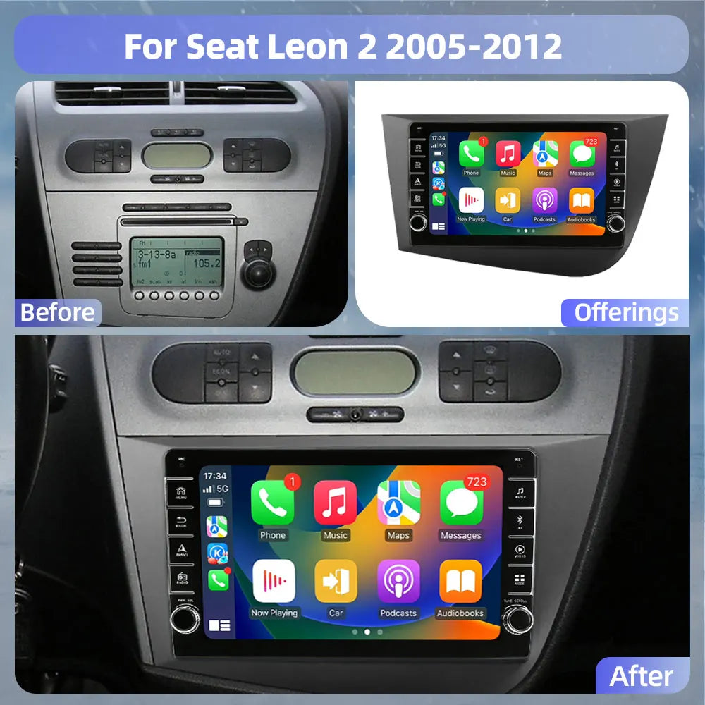 Jundof 2 Din Android 12 For Seat Leon 2 MK2 2005-2012 Car Radio Multimedia Video Player Carplay Stereo Autoradio DVD IPS Screen
