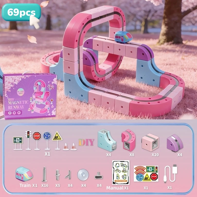 Creative DIY Building Blocks Magnetic Electric Train Set Anti Gravity High-Speed Train Vehicle STEM Educational Toy for Girls