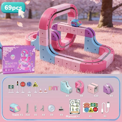 Creative DIY Building Blocks Magnetic Electric Train Set Anti Gravity High-Speed Train Vehicle STEM Educational Toy for Girls