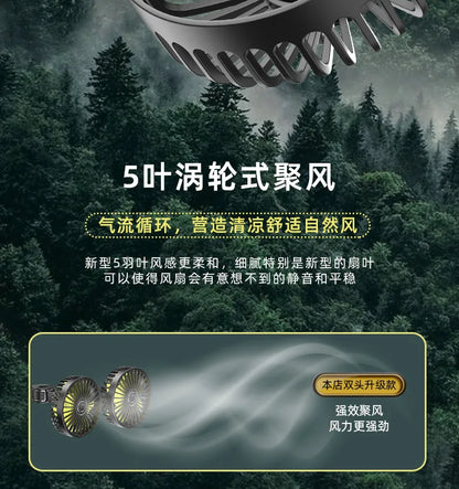New Clip-On Dual-Head Rear Car Fan, Multifunctional Backseat Vehicle Fan