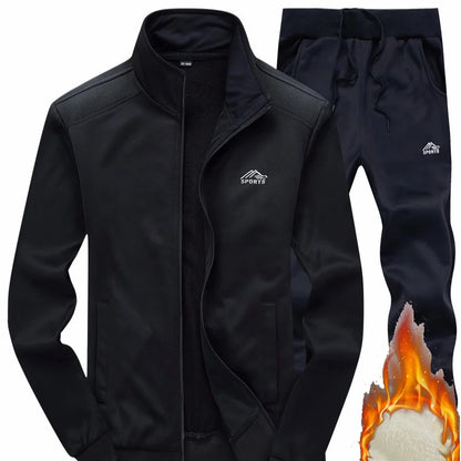 New Arrival Fleece-Lined Thicker Warm Adult Embroidered Cardigan Two-Piece Sports Set Men's Long Sleeve Pants Knit Casual Set
