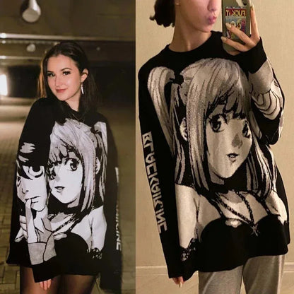 Japanese Style Women Spring Autumn Y2K Hip Hop Streetwear Harajuku Sweater Vintage Anime Girl Knitted Pullover Sweaters Clothes