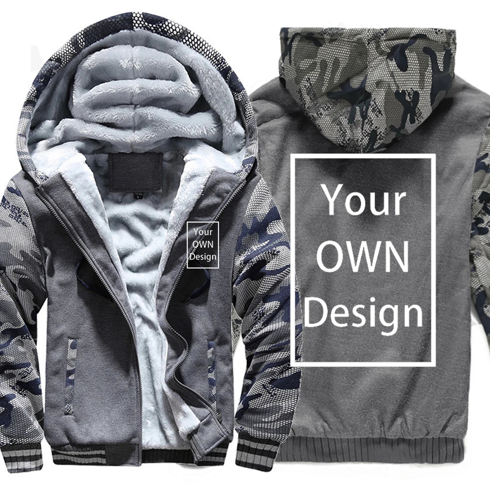 Customized Pattern Logo Diymen Zipper Pocket Coat Fashion Hoodie Casual Loose Jacket Unisex Winter Thicken Warm Clothing