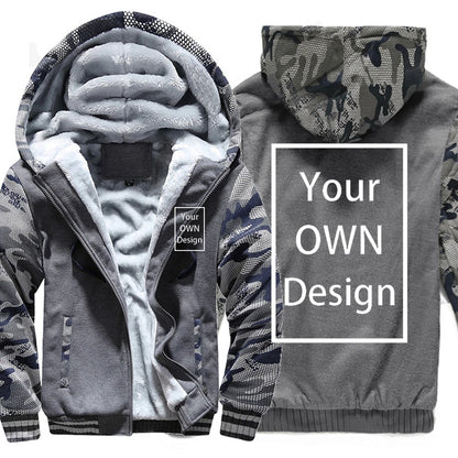 Customized Pattern Logo Diymen Zipper Pocket Coat Fashion Hoodie Casual Loose Jacket Unisex Winter Thicken Warm Clothing