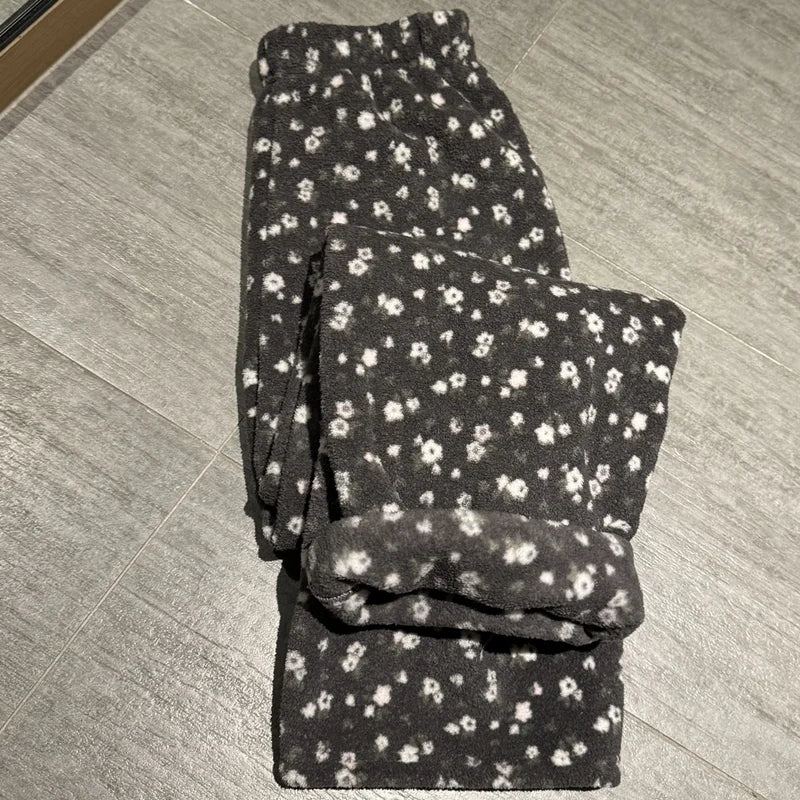 Thickened Fleece Sleep Pants Women's Long Trousers Winter Home Sweet Walking Pants Student Can Wear out for a Walk Pants