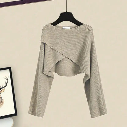 Spring and Autumn Set Women's 2023 New Korean Fashion Cross Knitted Sweater Age Reducing Sling Dress Two Piece Set