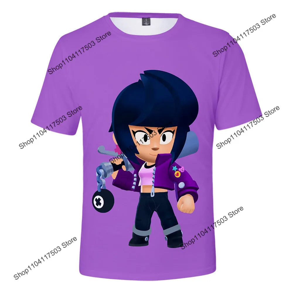 Brawler Leon Shooter Kids T-shirt Shooting Game Spike 3D Print Tshirt Boys Girls Cartoon Tops Teen Clothes