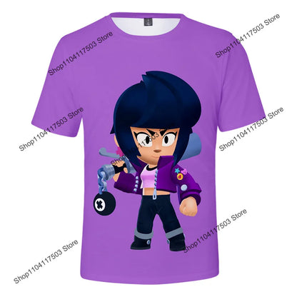 Brawler Leon Shooter Kids T-shirt Shooting Game Spike 3D Print Tshirt Boys Girls Cartoon Tops Teen Clothes