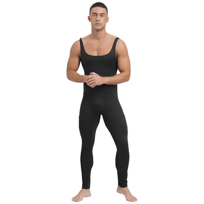 Mens Athletic Jumpsuit Square Neck Sleeveless Leotard Ribbed Striped Tank Unitard Wrestling Singlet Workout Yoga Bodysuit Romper