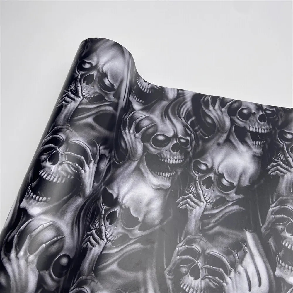 Motorcycle Car Body Color Change Film Skull Camo Grey Car Wraps Vinyl Cartoon Printed Adhesive Sticker