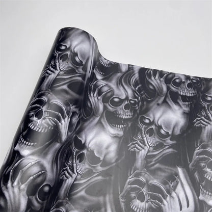 Motorcycle Car Body Color Change Film Skull Camo Grey Car Wraps Vinyl Cartoon Printed Adhesive Sticker