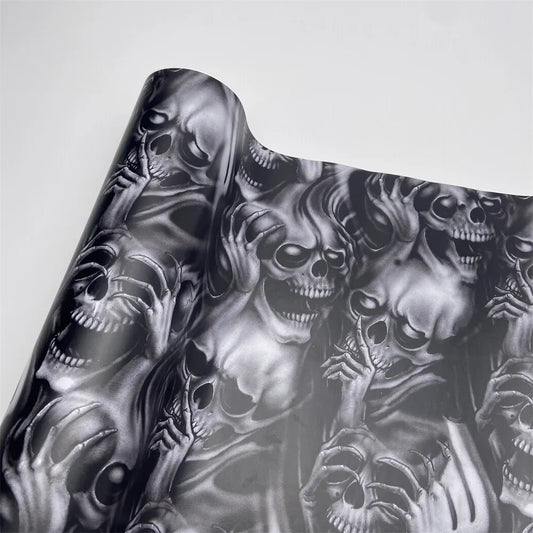 Motorcycle Car Body Color Change Film Skull Camo Grey Car Wraps Vinyl Cartoon Printed Adhesive Sticker