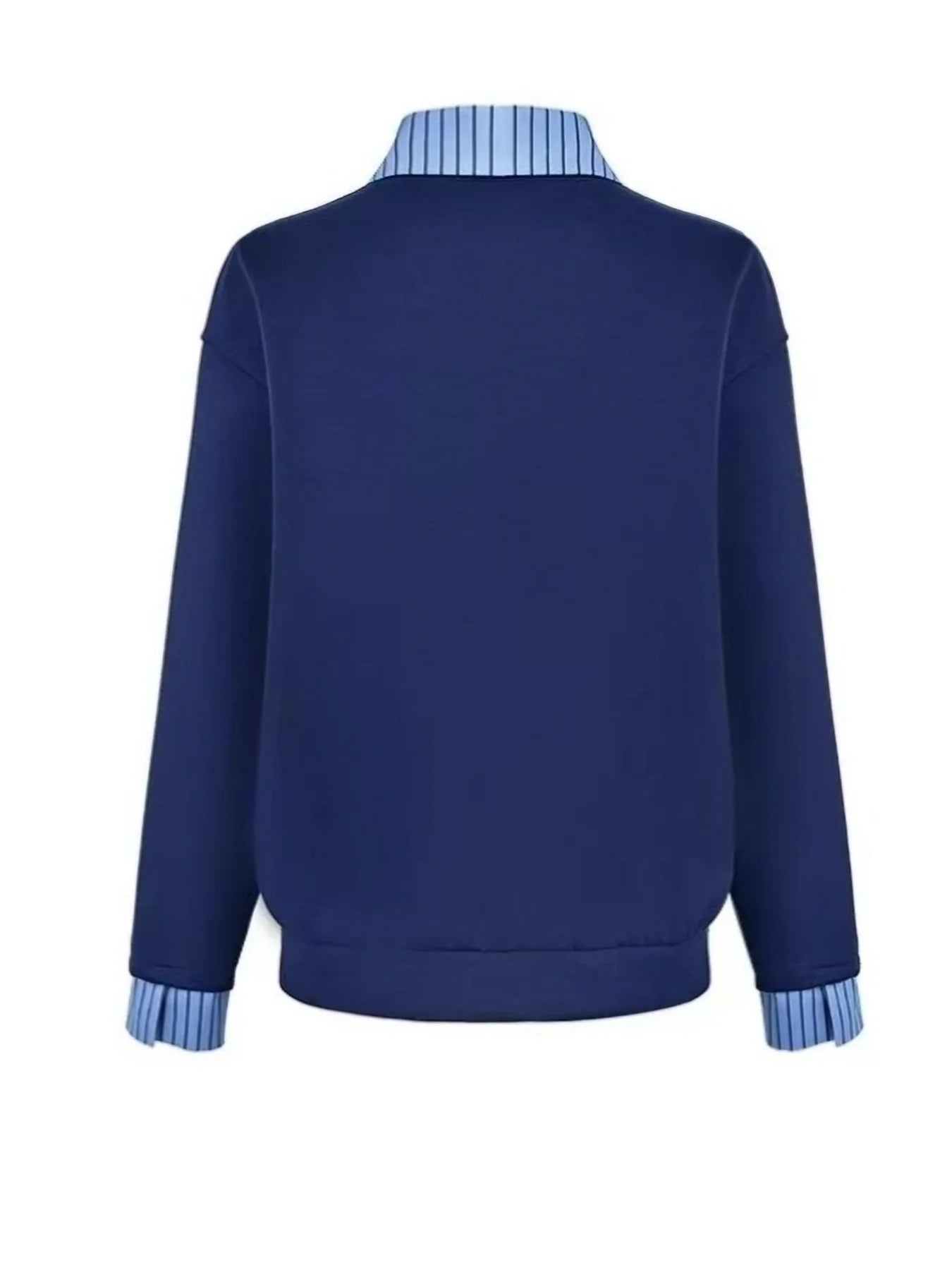 Women's solid-color long-sleeve polo shirt with color-block collar design  stylish and casual knitted top for spring and summer