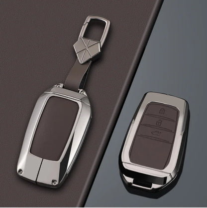 Zinc Alloy + PU Leather Car Key Case Cover For 2019-2025 Land Cruiser Highlander Camry Sienna Venza Hilux Fortuner Corolla Prius