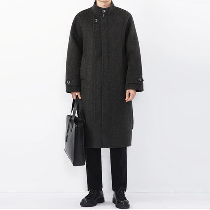 Men 100% Wool Light Autumn Winter Woolen Coat Long Collar Trench Coat
