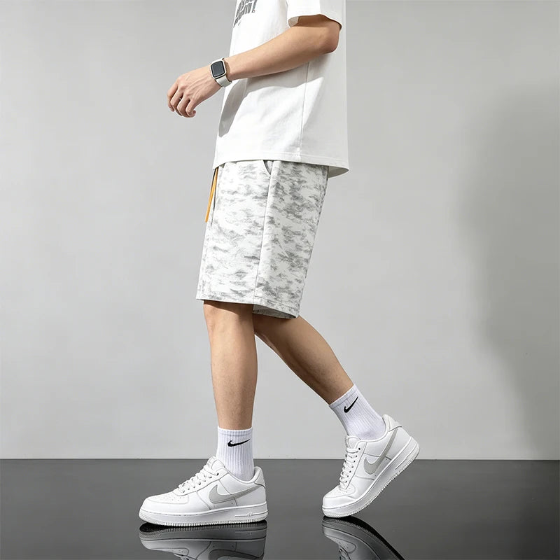 Black Camouflage Printed Sports Shorts Men Summer Outdoor Ice Silk Running Breathable Beach Shorts Elastic Waistband Short Pants