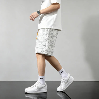 Black Camouflage Printed Sports Shorts Men Summer Outdoor Ice Silk Running Breathable Beach Shorts Elastic Waistband Short Pants