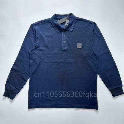 Top Compass Patch Long Sleeved Polo Shirt Spring Autumn All Cotton Casual Men's Luxury Golf Long Sleeved T-shirt Top Asian S-3XL