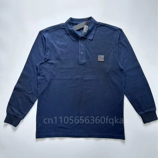 Top Compass Patch Long Sleeved Polo Shirt Spring Autumn All Cotton Casual Men's Luxury Golf Long Sleeved T-shirt Top Asian S-3XL