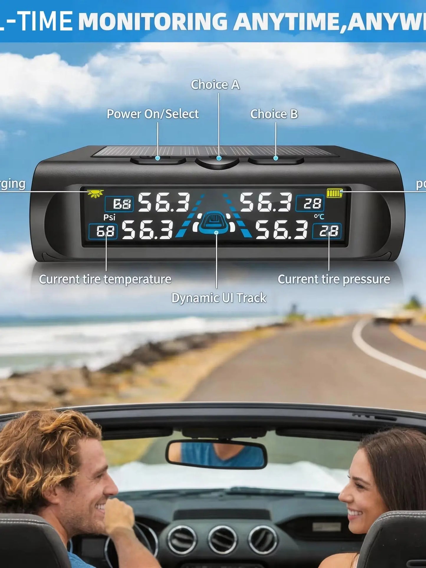 YNF Tire Pressure Monitor: 4 external sensors compatible Real-time tire pressure Temperature monitoring Non-destructive installa