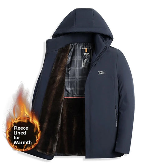 Thickened Fleece Winter Jacket Men's down Cotton Coat Detachable Hood Parka Dad Clothes Cotton Jacket Middle-aged Men Parka