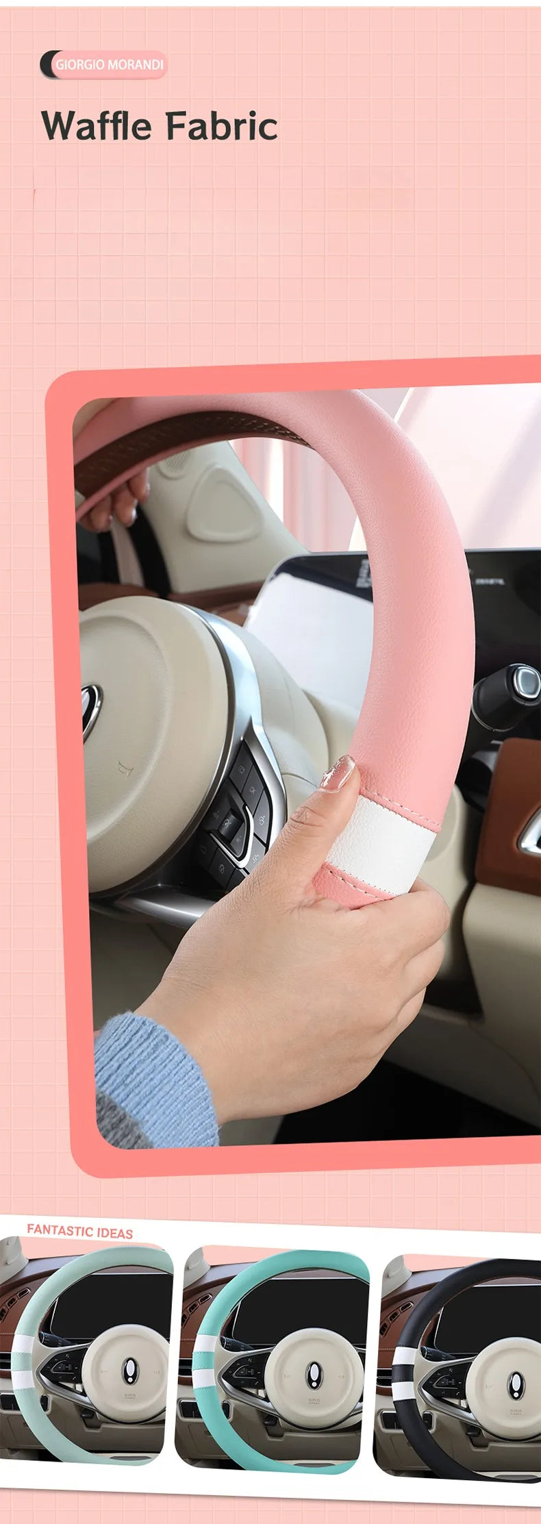 Car Steering Wheel Cover for Women Girls Universal 14.5-15 Inch, Breathable , Non-Slip, Car Interior Accessories for Most Cars