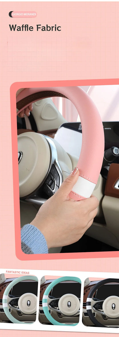 Car Steering Wheel Cover for Women Girls Universal 14.5-15 Inch, Breathable , Non-Slip, Car Interior Accessories for Most Cars