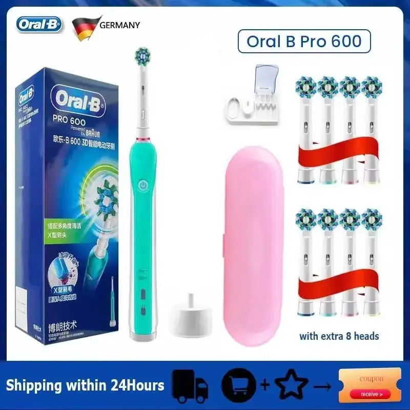 Oral B Electric Toothbrush Pro 4000 3D Action Daily Clean Teeth Visible Pressure Sensor 4 Modes Gum Cares Waterproof Rechargeabl