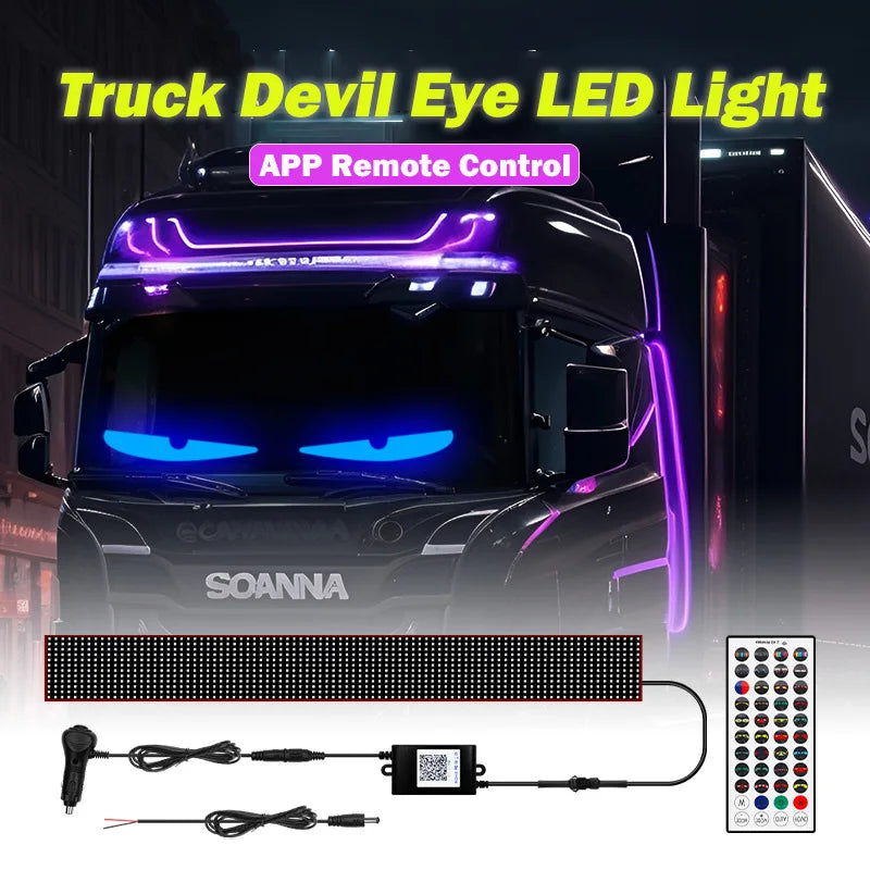 APP Remote Control Truck Devil Eye LED Pixel Panel Light 12-24V DIY Custom Text Lighting Scrolling Foldable For Board Windshield