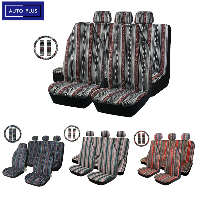 AUTO PLUS Car Seat Covers Set Baja Saddle Blanket Weave Universal Fit Most Car Seat Protection Steering Wheel Cover Protector